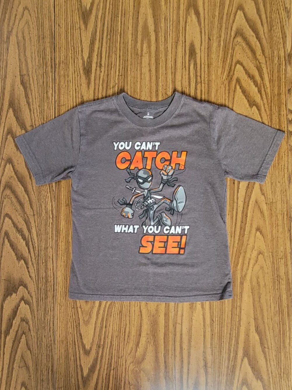 Boys Size 8 Ninja Graphic T-Shirt Gray Orange Short Sleeve Tee